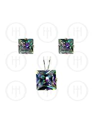Sterling Silver -Mystic Topaz Stone Earrings Pendant Set (PS-1021)