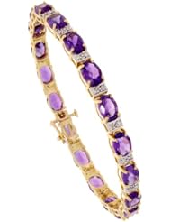 10k Gold 7 in. Tennis Bracelet, w/ Oval Cut (7x5mm) Amethyst Stones & 0.15 Carat Brilliant Cut Diamonds, 3/16 in. (5mm) wide