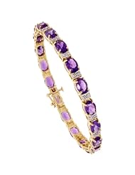 10k Gold 7 in. Tennis Bracelet, w/ Oval Cut (7x5mm) Amethyst Stones & 0.15 Carat Brilliant Cut Diamonds, 3/16 in. (5mm) wide