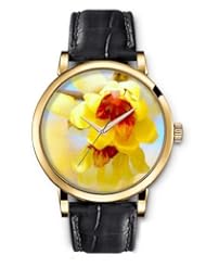 SPRAWL Aanalog Fashion Series Gold Ladies Watches of Genuine Black Leather Strap,Unique Wrist Watch for Women Girls Designed with yellow flowers