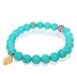Turquoise Stretch Bracelet with Solid Heart Charm & Pink Rhinestone Bead Accent