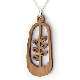 Sprout Necklace, Contemporary Bamboo Wood Pendant on Sterling Silver Chain