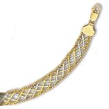 14k Two-Tone Criss Cross Design Bead Bracelet - 7.25 Inch