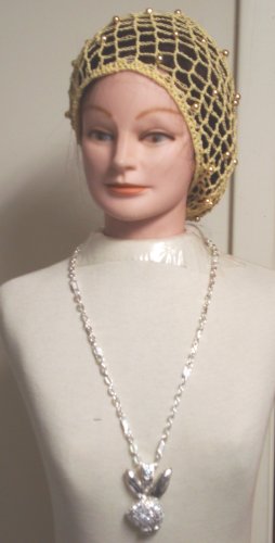Click here to buy Hand Crocheted Bronze Color Metallic Gimp Large Snood for Women Trimmed with Gold Pearls Offered in....