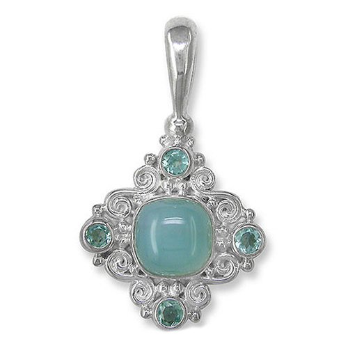 Sterling Silver Blue Chalcedony and Apatite Pendant by Sajen