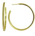 Yellow Gold Overlay Sterling Silver Round Prong-Set Cubic Zirconia Hoop Earrings