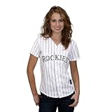 MLB Women's Colorado Rockies Ryan Spilborghs White/Purple Pinstripes Home Short Sleeve 5 Button Synthetic Replica Baseball Jersey Spring 2012  (White/Purple Pinstripes, Large)