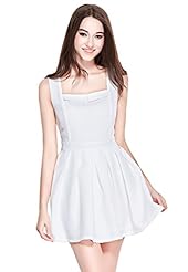 Sexy A-line Pleated Sleeveless Tank Square Neck Flared-Skirt Cocktail Chiffon Summer Skater Dress/Evening Dress/Prom Dress/Party Dress/Mini Dress 