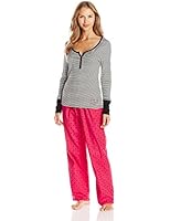 Betsey Johnson Women's Packaged Ribbed Top with Flannel Pant Two-Piece Pajama Set