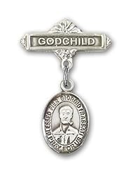 Sterling Silver Baby Badge with Blessed Pier Giorgio Frassati Charm and Godchild Badge Pin