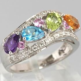 14K White Gold Amethyst, Blue Topaz, Peridot, Citrine, Pink Sapphire and... by