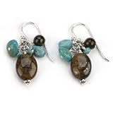 Barse Sterling Silver Bronzite & Turquois Cluster Earrings