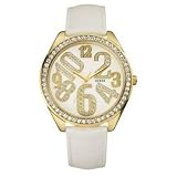 Women White Watch, GUESS Womens White Leather Strap Watch