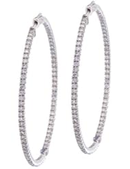 14K White Gold Secure Lock 3 Ct Diamond 55 mm Hoop Earrings
