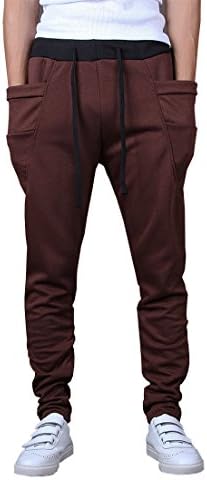 Summer River Men's Casual Slim Fit Jogging Harem Pants Drop Crotch Sports Trousers PT005 (Medium, COFFEE)