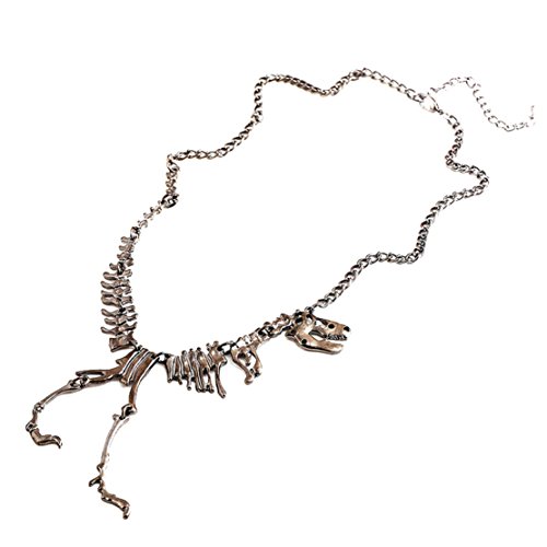 Towallmark(TM) Steampunk Goth Alloy Dinosaur Skeleton Dead Tyrannosaurus T-Rex Charm Necklace (Black)