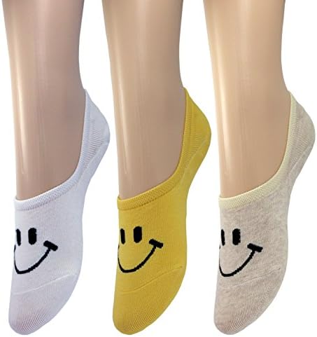 LEGGERO Womens No Show Socks with Non Hidden Silicone Grip ,Smile 3 pack, One size