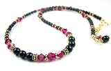 July Ruby Swarovski Crystal Birthstone Beaded Necklaces with Black Pearls by Gemstone Gifts Handmade Jewelry