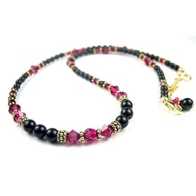July Ruby Swarovski Crystal Birthstone Beaded Necklaces with Black Pearls by... by GemstoneGifts