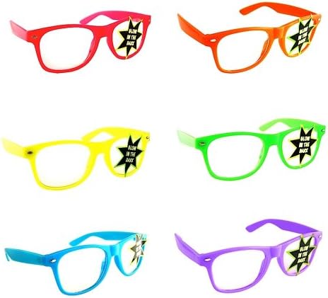 Lot of 6 Nerd Glasses Buddy Holly Wayfarer  Clear Lenses (Multi Color Frames Glow in the Dark)