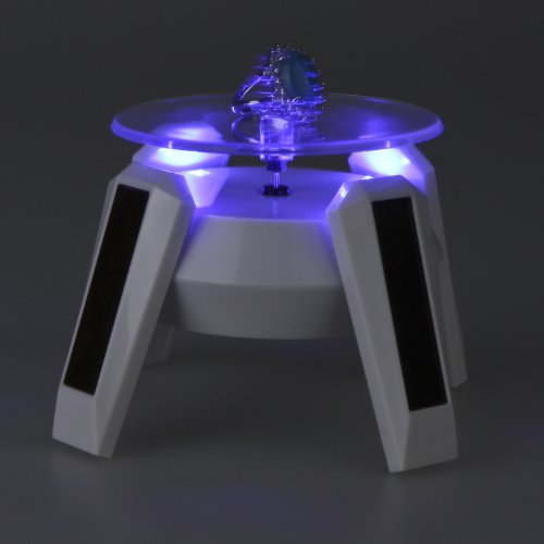 White Solar Powered Jewelry Phone Watch 360° Rotating Display Stand Turn Table with LED Light White Solar Powered Jewelry Phone Watch 360° Rotating Display Stand Turn Table with LED Light
