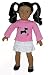 Pink Long-Sleeved Tee with Embroidered Scottie and Hearts, White Ruffled Jean Skirt, Black Ballet Flats Fits 18" American Girl Doll