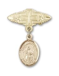 14K Gold Baby Badge with St. Deborah Charm and Badge Pin with Cross