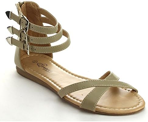 I HEART COLLECTION ARIA-01 Women's Gladiator Styles Ankle Strap Sandals, Color:TAUPE, Size:7.5