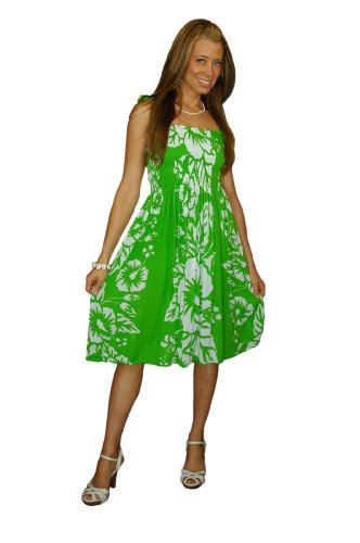 Sundress/Tube Dress Hibiscus Design Lime Green/White