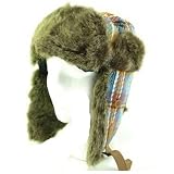 NWT FAUX FUR PLAID TROOPER TRAPPER PILOT SKI HAT BLUE MEDIUM LARGE