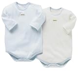 BABYGUNZE 7分袖ロンパス肌着2枚組 90CM サックス スムース起毛 B62328の画像