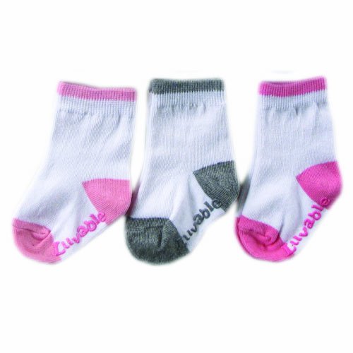 Luvable Friends 3-Pack Straight Edge (Non-Skid) Socks, Pink 18-36 Months