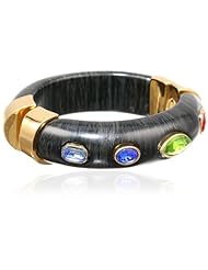 KARA by Kara Ross Inset Crystal and Resin, Ebony Resin with Gold and Crystals Bangle Bracelet, 2.25"