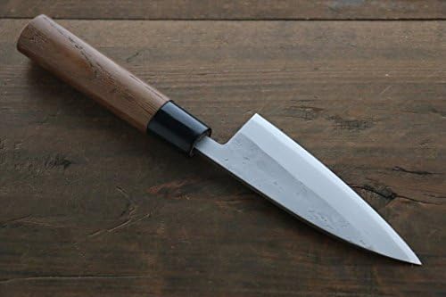 KENSHIN BLUE STEEL NO.2 AJIKIRI JAPANESE CHEF KNIFE 105MM WTIH BURNED CHESTNUT HANDLE