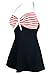 COCOSHIP Black & Red White Striped Vintage Sailor Pin Up Swimsuit One Piece Skirtini Cover Up Swimdress XL(FBA)