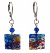 Earrings - E311 - Millefiore Squares ~ Cobalt Blue with Multi Flowers