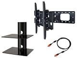 Swiveling TV Bracket, 2 Tier Glass Shelves & HDMI Cable Combination Pack
