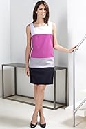  Linen Blend Saddle Stitch Colour Block Dress