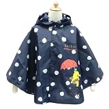 レインポンチョ くまのがっこう　水玉総柄プリント ネイビー