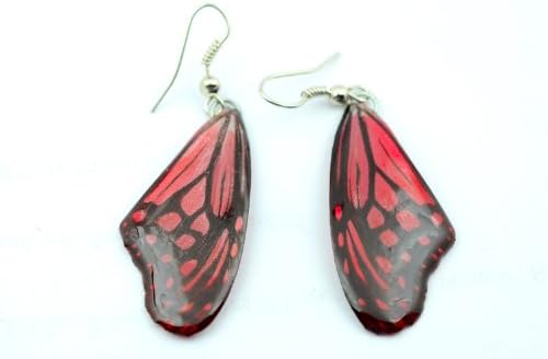 Butterfly Wing Earring Red Black Stripes.100% Natural.