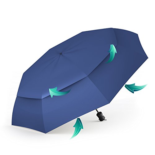 Procella Travel Umbrella - Compact for Easy Carrying, Strong, Durable Double Canopy - Auto Open and Close - Windproof & Waterproof - Sturdy - High Quality - Perfect Gift - Lifetime Guarantee (Navy Blue)