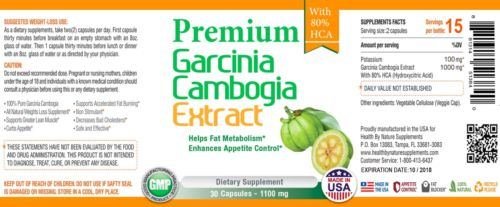 Garcinia Cambogia Extract Premium 80% HCA Pure Weight Loss Diet Pills Fat Burner