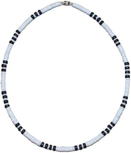 Native Treasure18" Mens and Womens Summer Beach Surfer Necklace From the Philippines, White Ark Shells and Black Coconut Beads