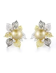 Diamond and South Sea Pearl 18k Two Tone Gold Earrings