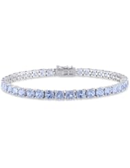 10K Gold 4mm Created Aquamarine Tennis Bracelet