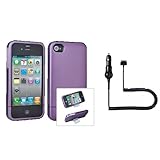 New OEM Verizon Apple iPhone 4 Purple Incase Softtouch & Monochrome Hard Case with Stand with OEM Puregear Vehicle Car Charger