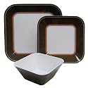 Rimmed Melamine Dinnerware Set of 12 - Brown