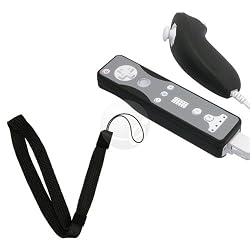 Soft Silicone Skin Case + Wrist Strap for Nintendo Wii Remote Control / Controller & Nunchuk - Black