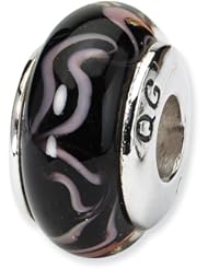 Sterling Silver s Black/pink Hand-blown Glass Bead by Reflection Beads, Best Quality Free Gift Box Satisfaction Guaranteed