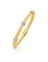 14K Two-Tone Gold Rondelle Diamond Station Basket Weave Bracelet